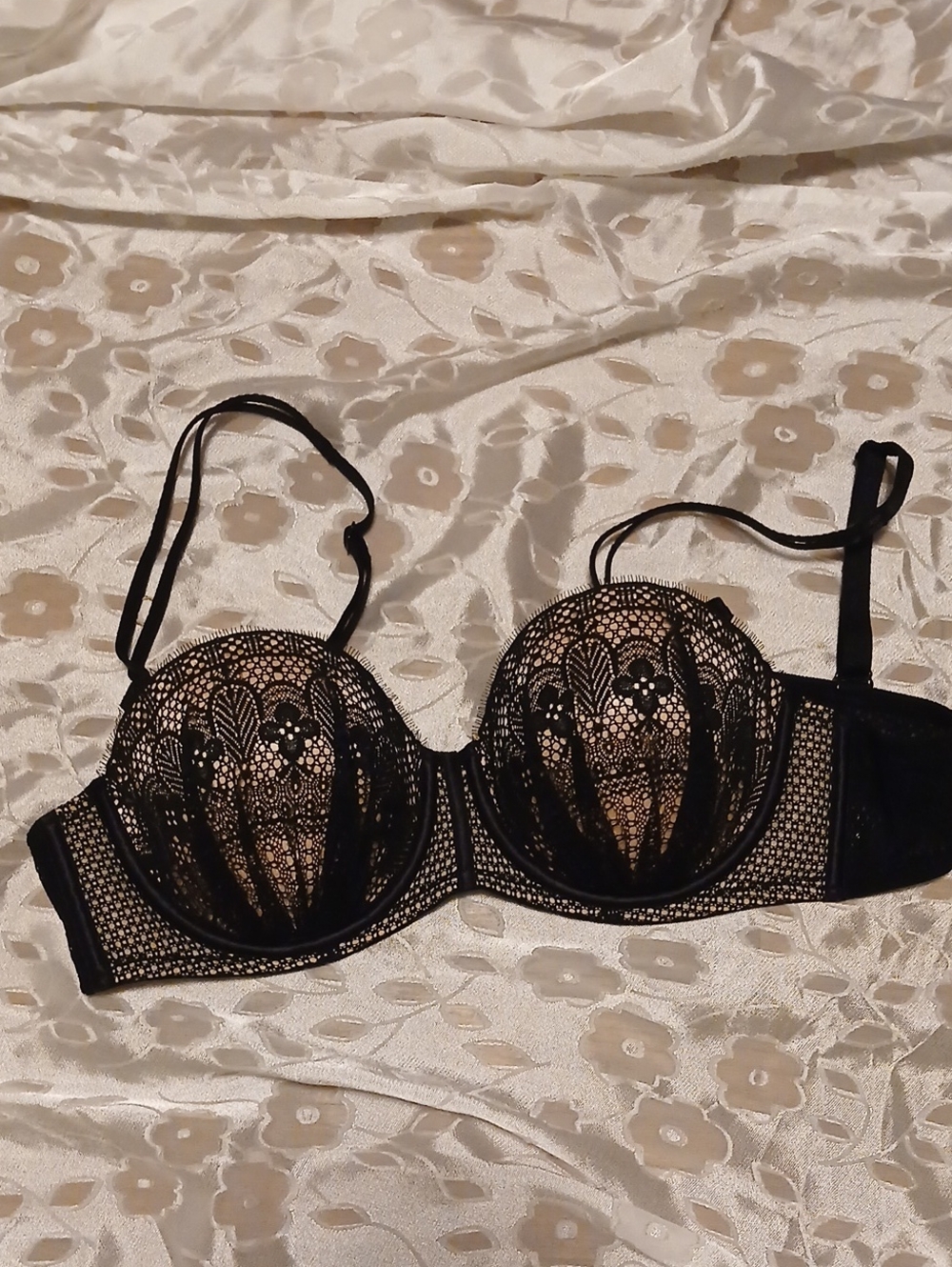 Black Lace Underwire Balconette Bra